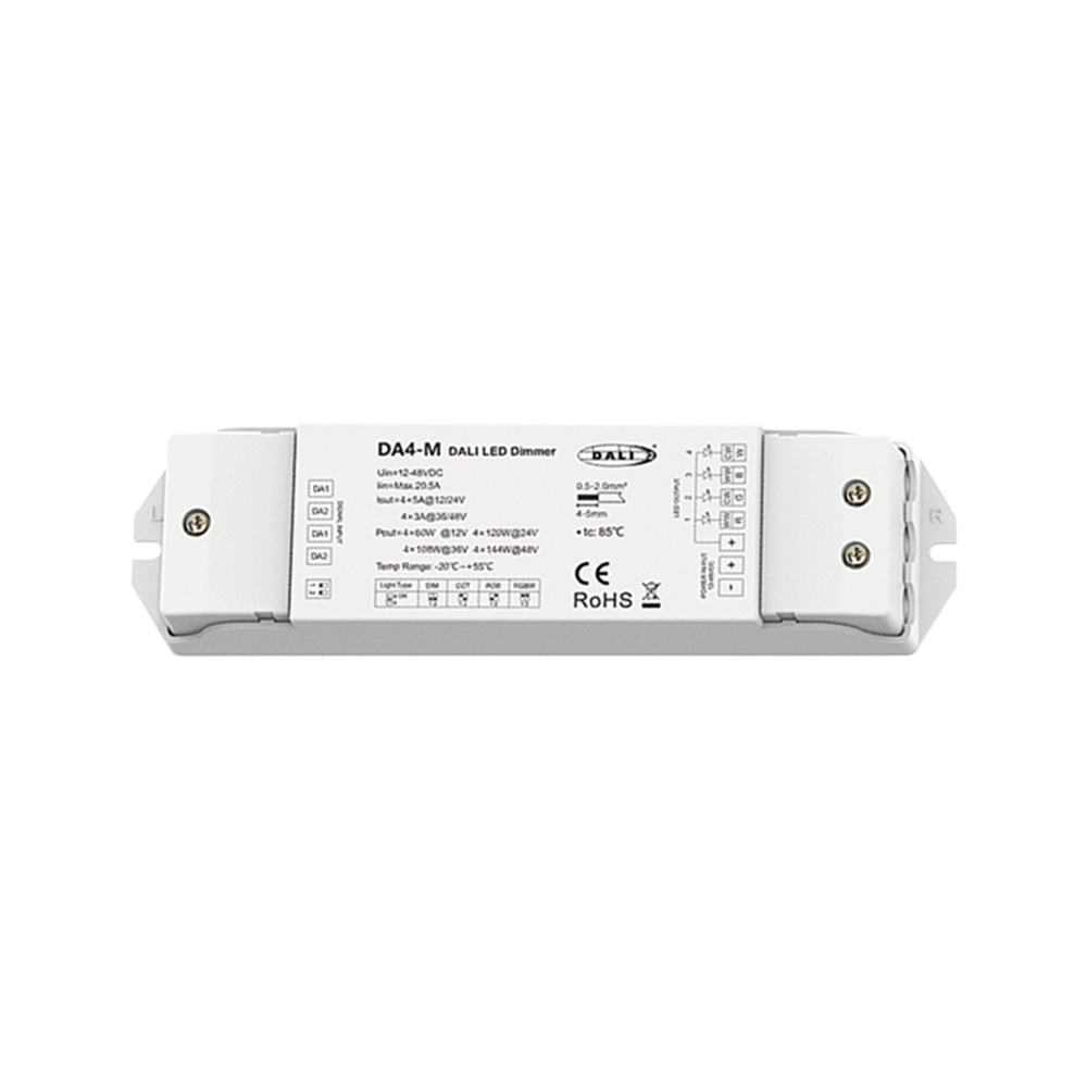 Controlador DALI-DA4-M para tiras de tensión constante monocolor, CCT, RGB y RGBW Controlador DALI-DA4-M para tiras de tensión constante monocolor, CCT, RGB y RGBW